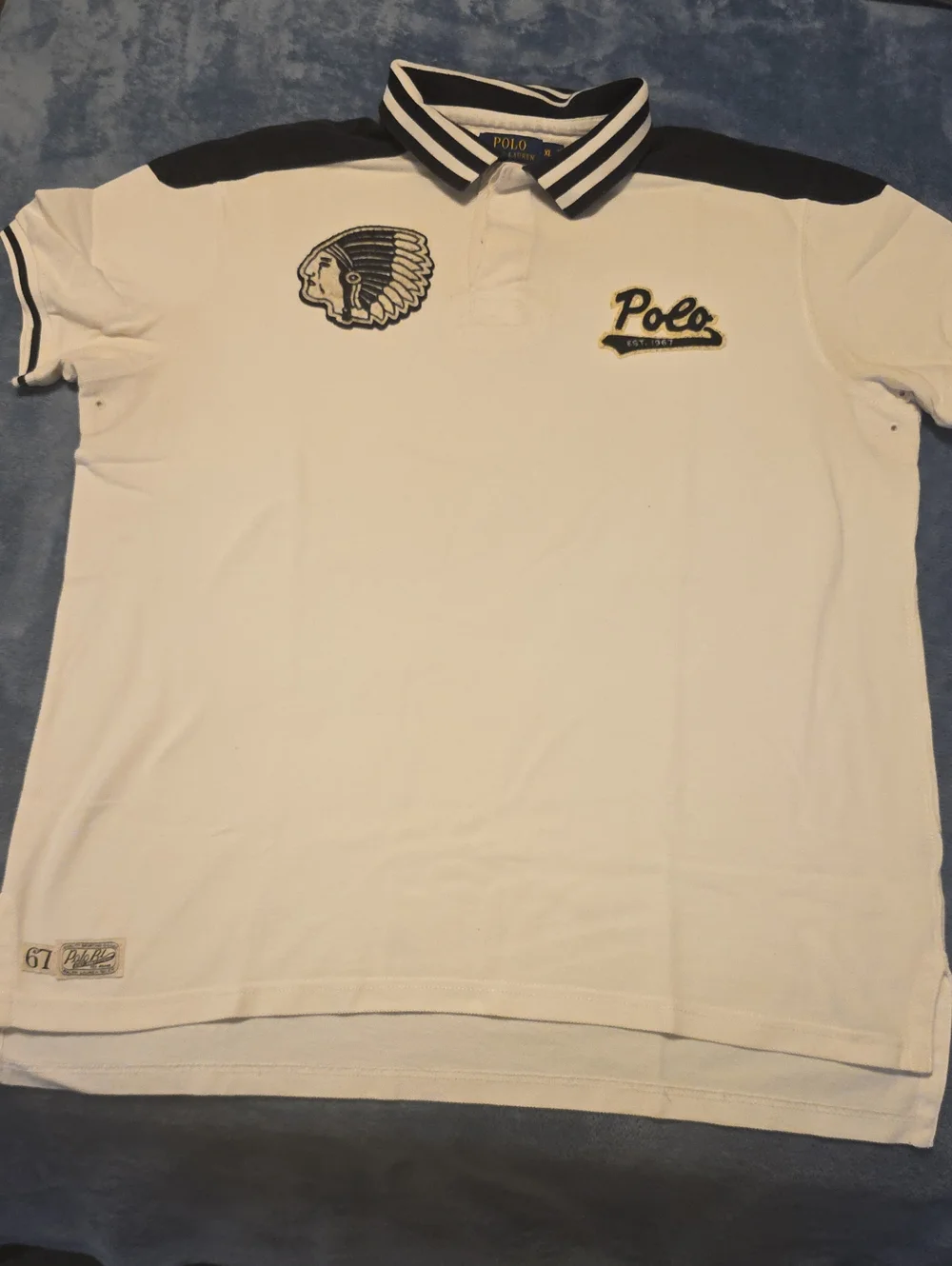 Polo by Ralph Lauren White and Navy Embroidered Short-Sleeve Polo